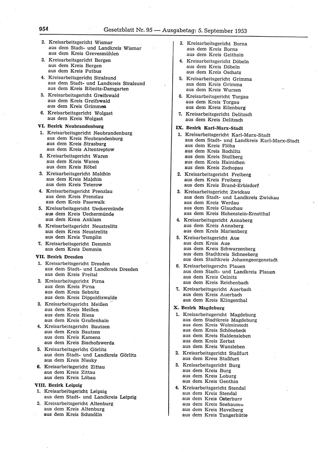 Gesetzblatt (GBl.) der Deutschen Demokratischen Republik (DDR) 1953, Seite 954 (GBl. DDR 1953, S. 954)