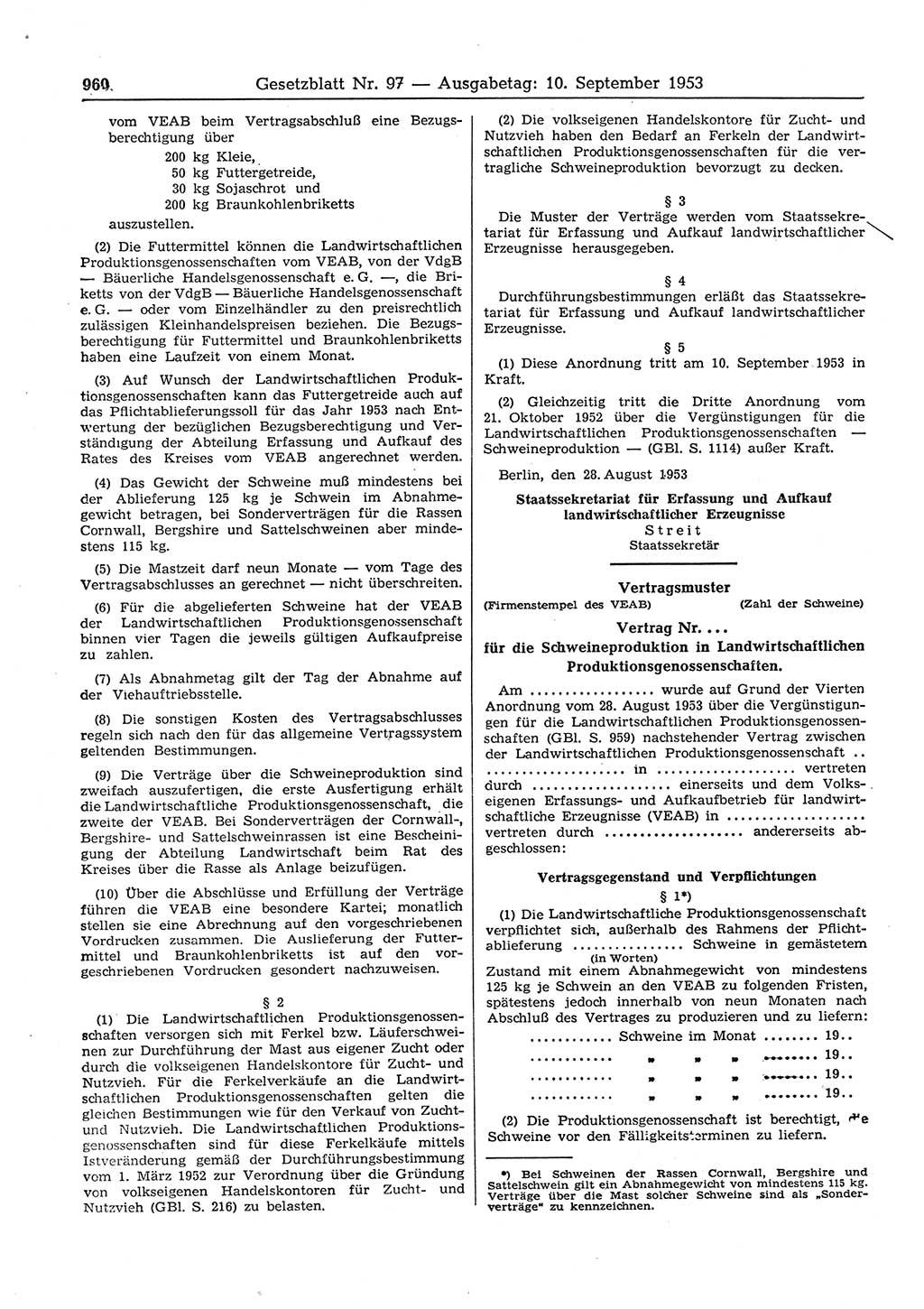 Gesetzblatt (GBl.) der Deutschen Demokratischen Republik (DDR) 1953, Seite 960 (GBl. DDR 1953, S. 960)