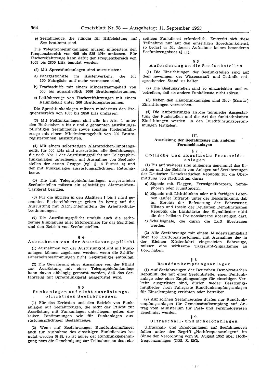 Gesetzblatt (GBl.) der Deutschen Demokratischen Republik (DDR) 1953, Seite 964 (GBl. DDR 1953, S. 964)