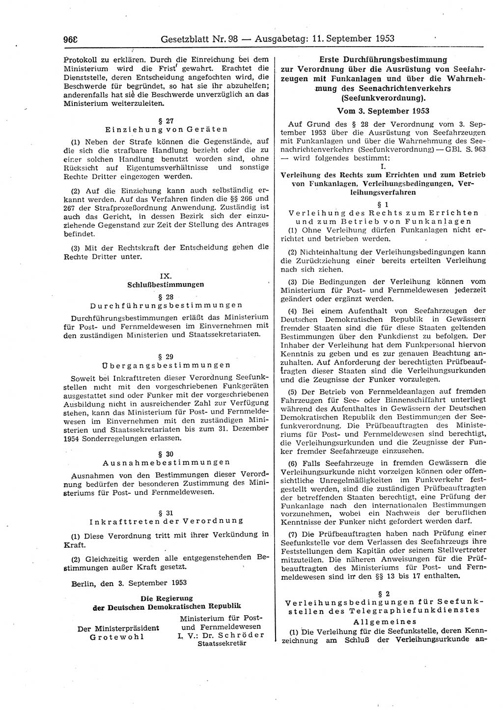 Gesetzblatt (GBl.) der Deutschen Demokratischen Republik (DDR) 1953, Seite 968 (GBl. DDR 1953, S. 968)