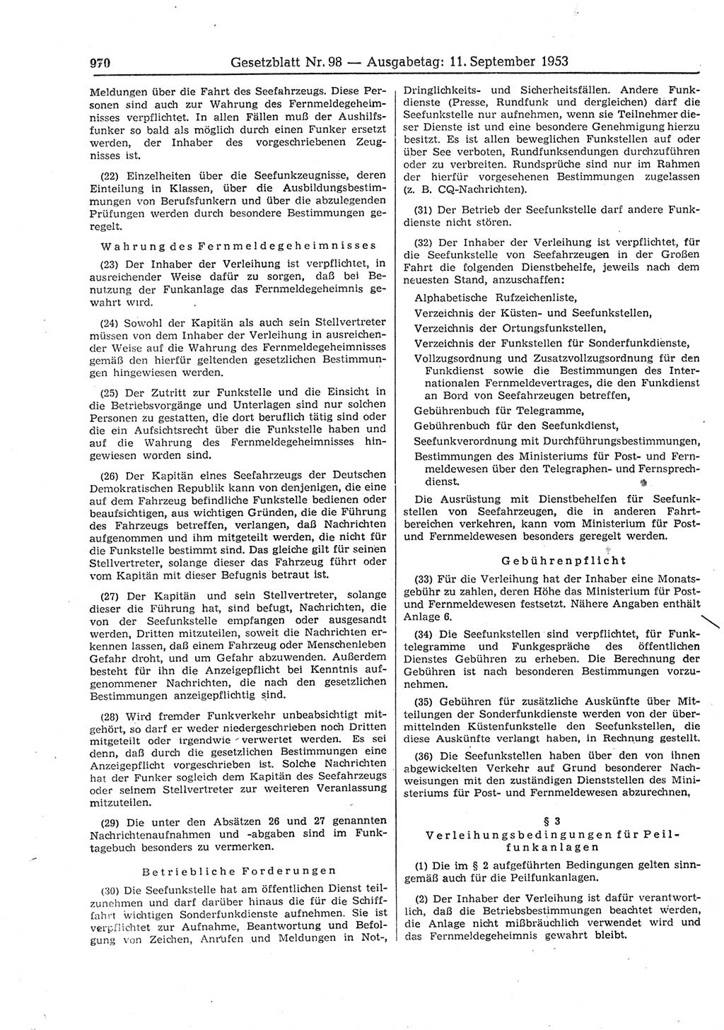 Gesetzblatt (GBl.) der Deutschen Demokratischen Republik (DDR) 1953, Seite 970 (GBl. DDR 1953, S. 970)