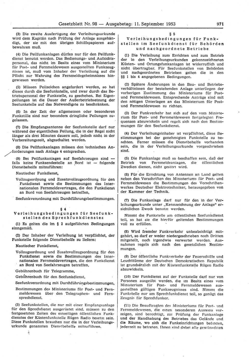 Gesetzblatt (GBl.) der Deutschen Demokratischen Republik (DDR) 1953, Seite 971 (GBl. DDR 1953, S. 971)
