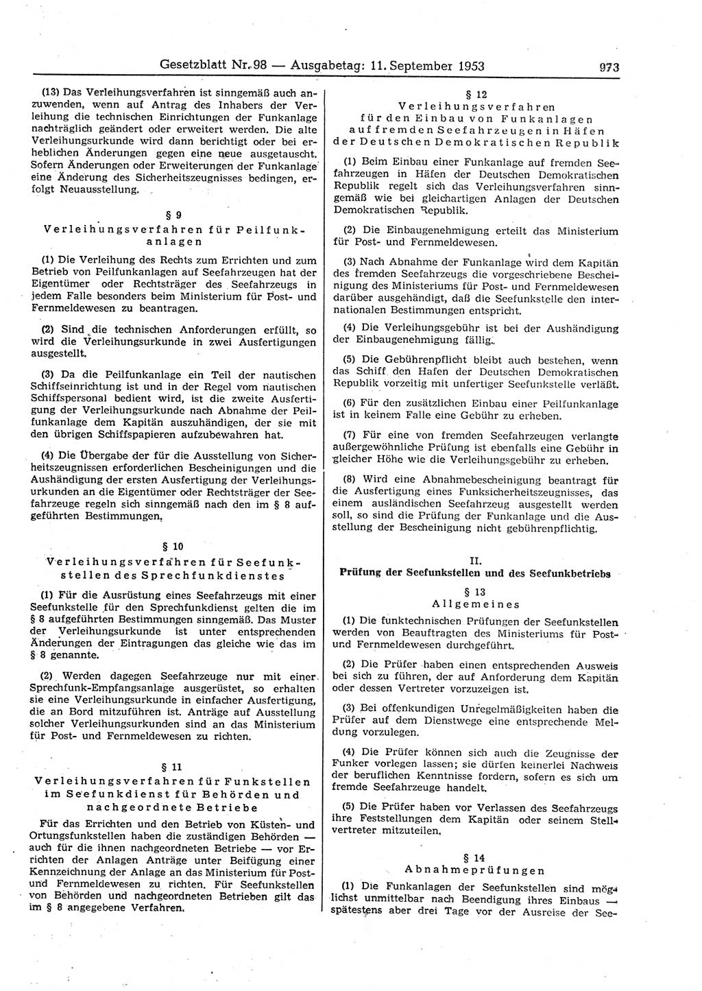 Gesetzblatt (GBl.) der Deutschen Demokratischen Republik (DDR) 1953, Seite 973 (GBl. DDR 1953, S. 973)