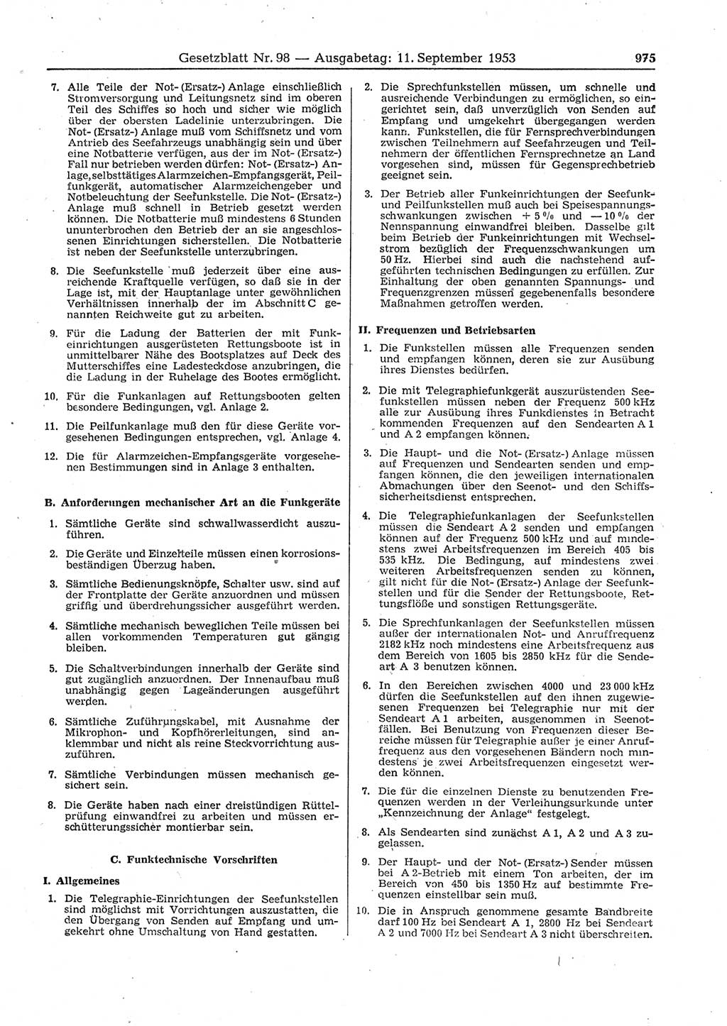 Gesetzblatt (GBl.) der Deutschen Demokratischen Republik (DDR) 1953, Seite 975 (GBl. DDR 1953, S. 975)