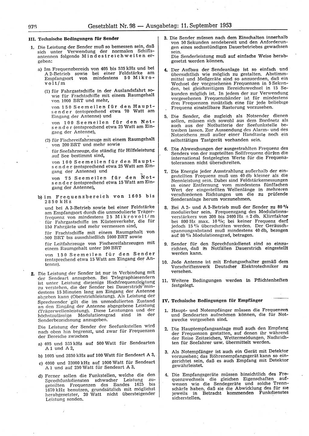 Gesetzblatt (GBl.) der Deutschen Demokratischen Republik (DDR) 1953, Seite 976 (GBl. DDR 1953, S. 976)