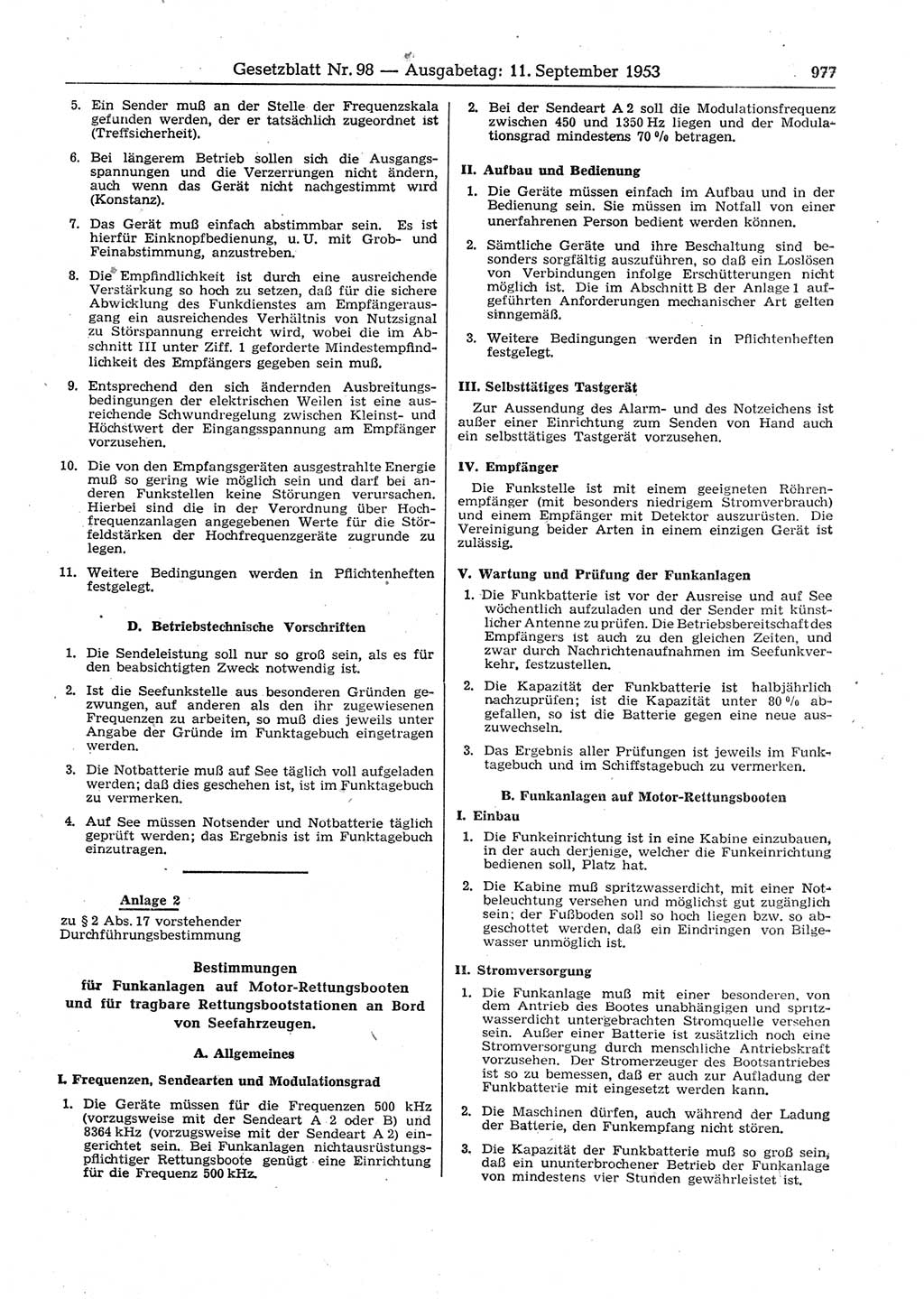 Gesetzblatt (GBl.) der Deutschen Demokratischen Republik (DDR) 1953, Seite 977 (GBl. DDR 1953, S. 977)