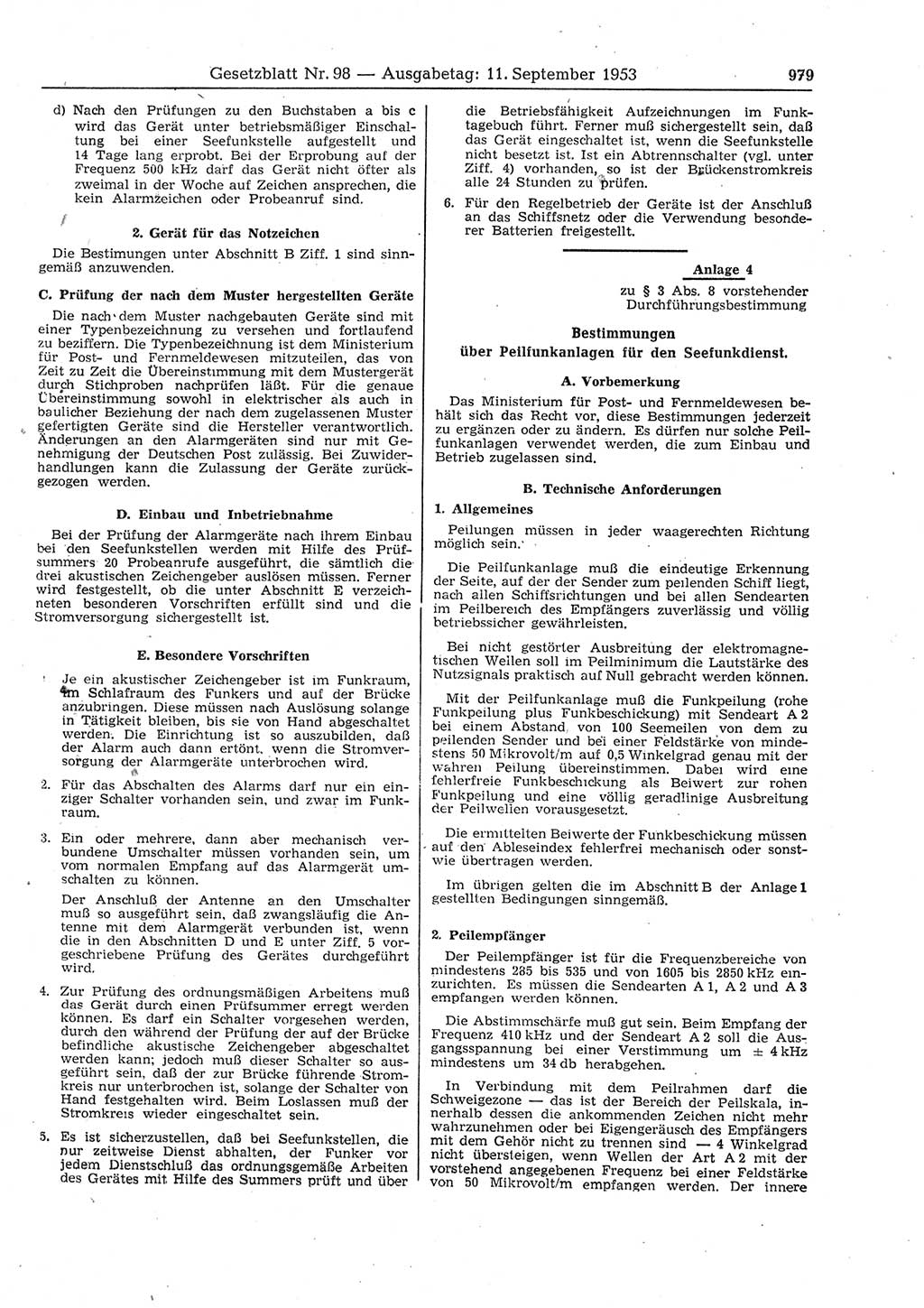 Gesetzblatt (GBl.) der Deutschen Demokratischen Republik (DDR) 1953, Seite 979 (GBl. DDR 1953, S. 979)