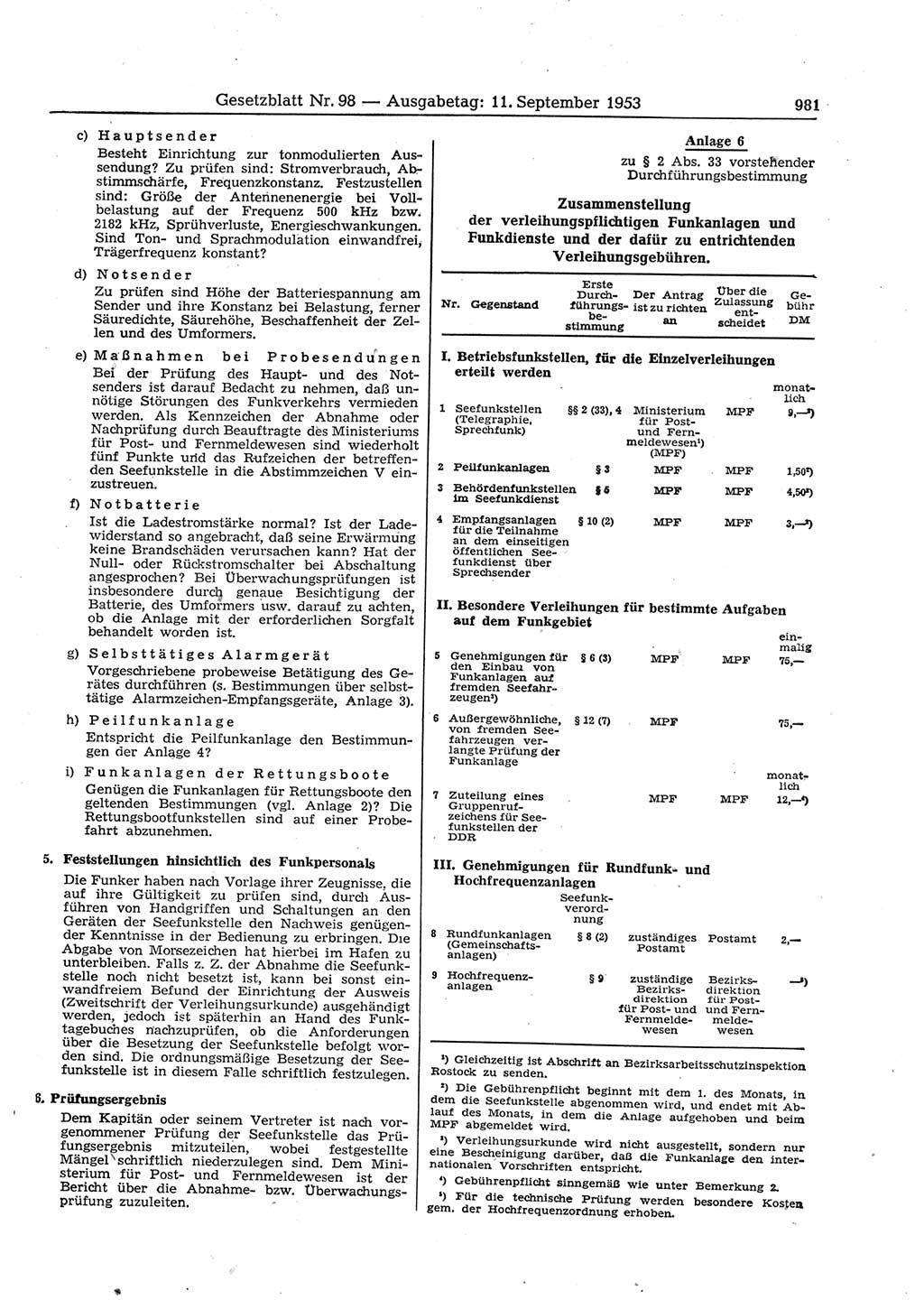Gesetzblatt (GBl.) der Deutschen Demokratischen Republik (DDR) 1953, Seite 981 (GBl. DDR 1953, S. 981)
