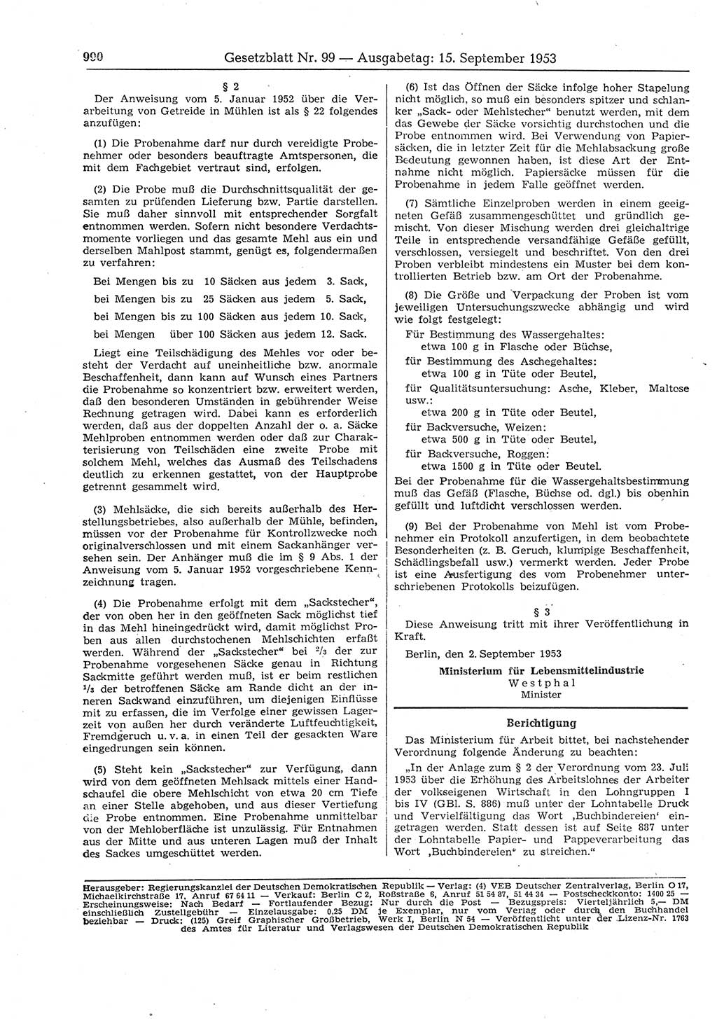Gesetzblatt (GBl.) der Deutschen Demokratischen Republik (DDR) 1953, Seite 990 (GBl. DDR 1953, S. 990)