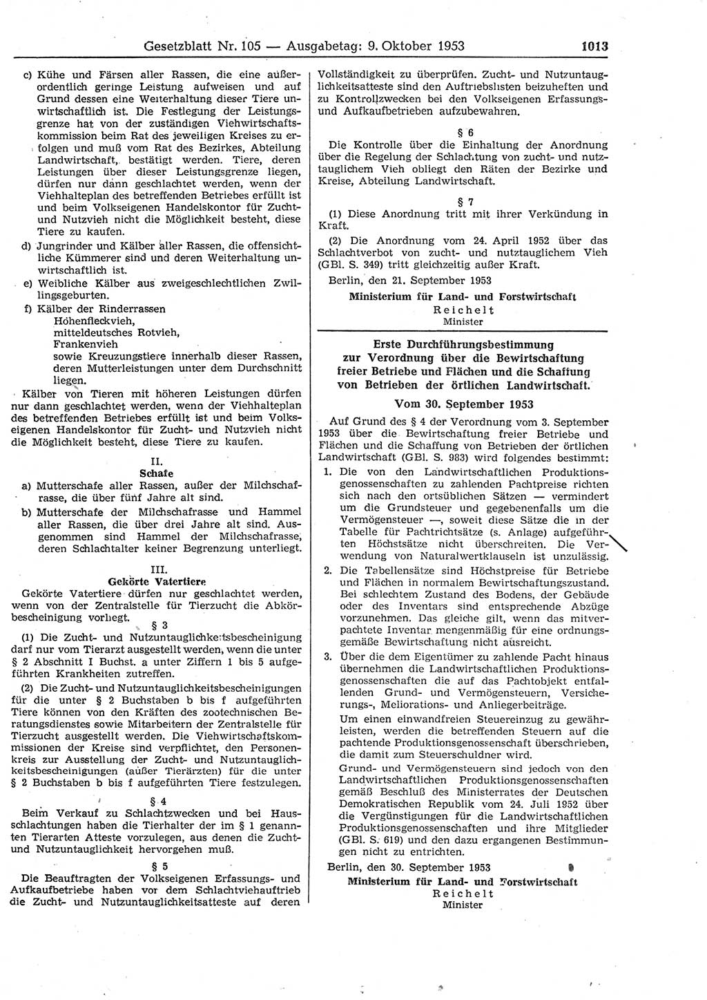 Gesetzblatt (GBl.) der Deutschen Demokratischen Republik (DDR) 1953, Seite 1013 (GBl. DDR 1953, S. 1013)