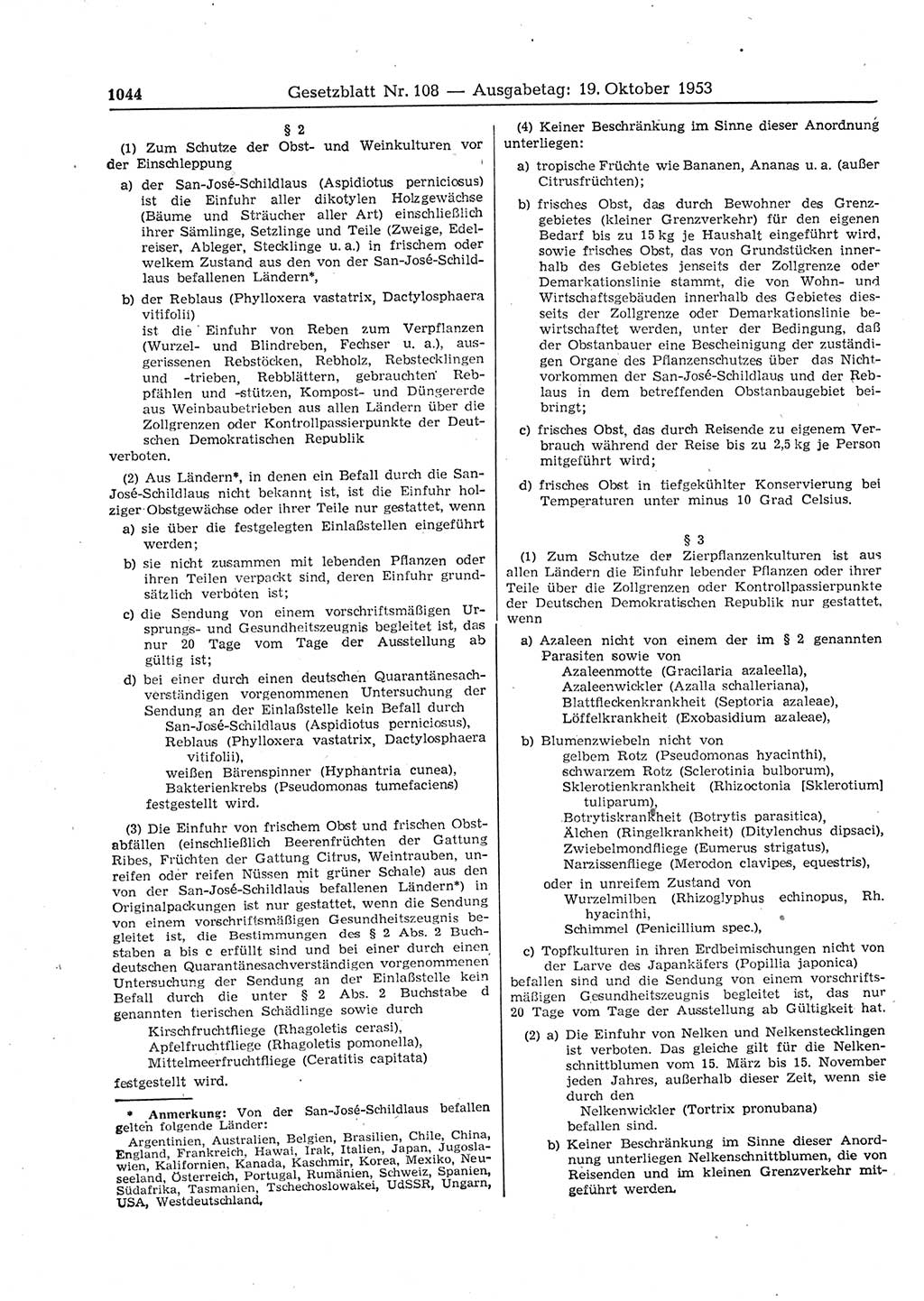 Gesetzblatt (GBl.) der Deutschen Demokratischen Republik (DDR) 1953, Seite 1044 (GBl. DDR 1953, S. 1044)