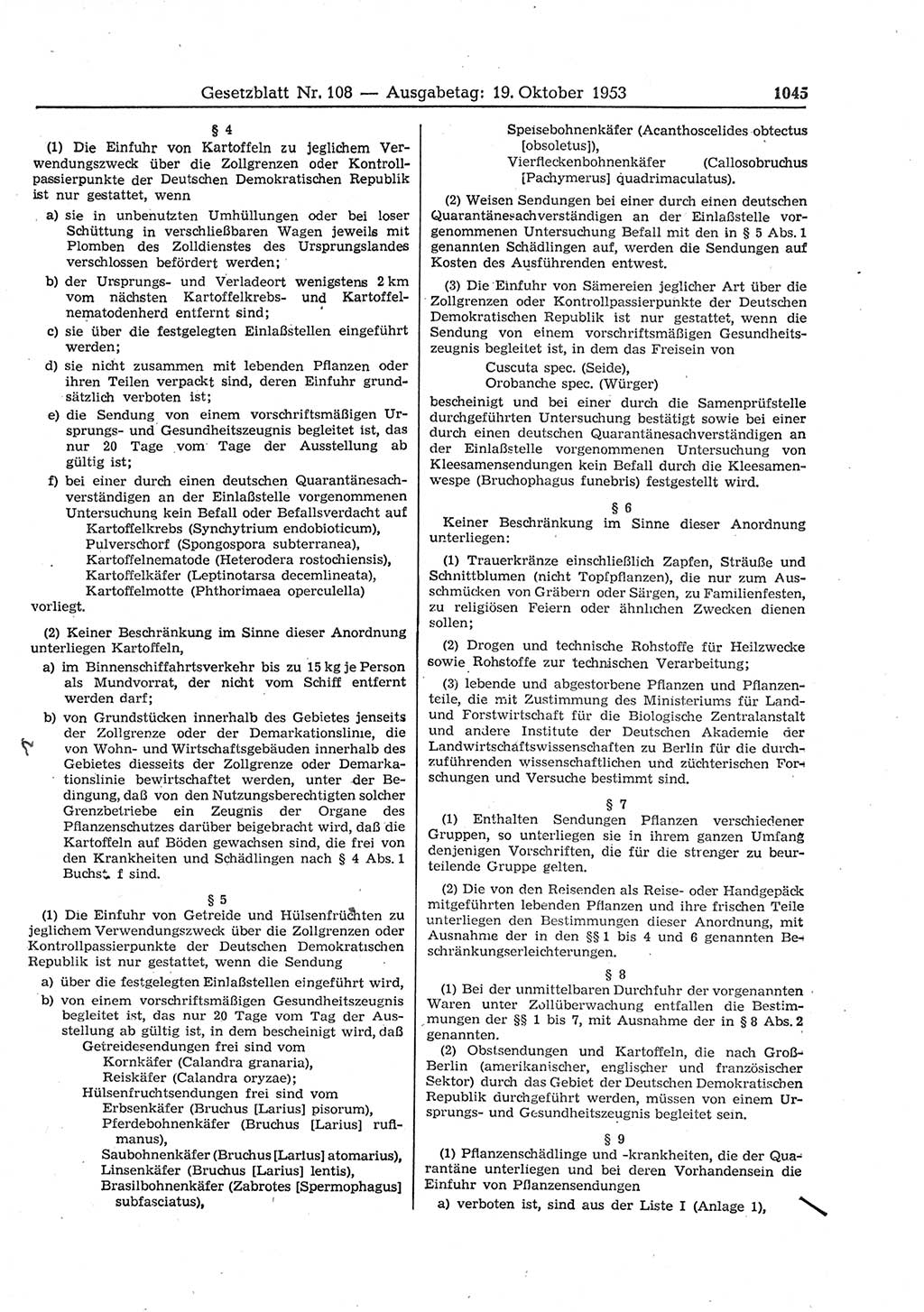 Gesetzblatt (GBl.) der Deutschen Demokratischen Republik (DDR) 1953, Seite 1045 (GBl. DDR 1953, S. 1045)