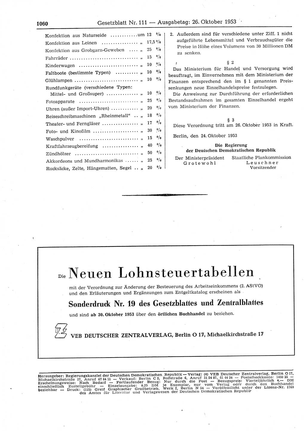 Gesetzblatt (GBl.) der Deutschen Demokratischen Republik (DDR) 1953, Seite 1060 (GBl. DDR 1953, S. 1060)