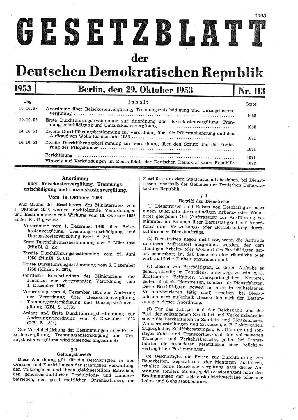 Gesetzblatt (GBl.) der Deutschen Demokratischen Republik (DDR) 1953, Seite 1065 (GBl. DDR 1953, S. 1065)