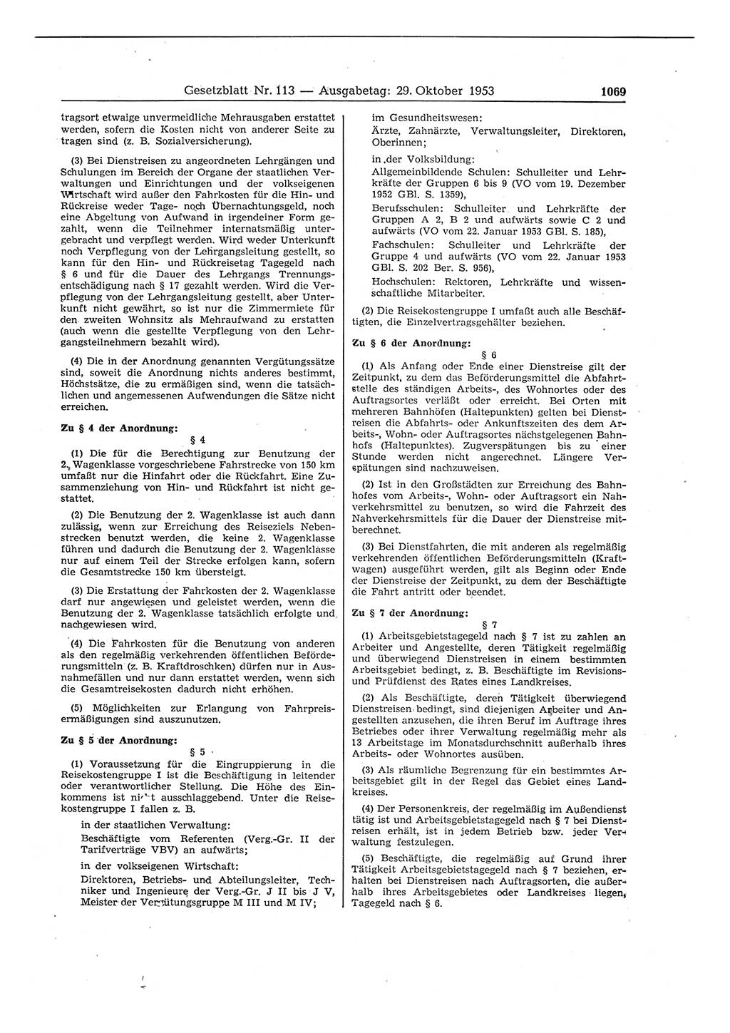 Gesetzblatt (GBl.) der Deutschen Demokratischen Republik (DDR) 1953, Seite 1069 (GBl. DDR 1953, S. 1069)