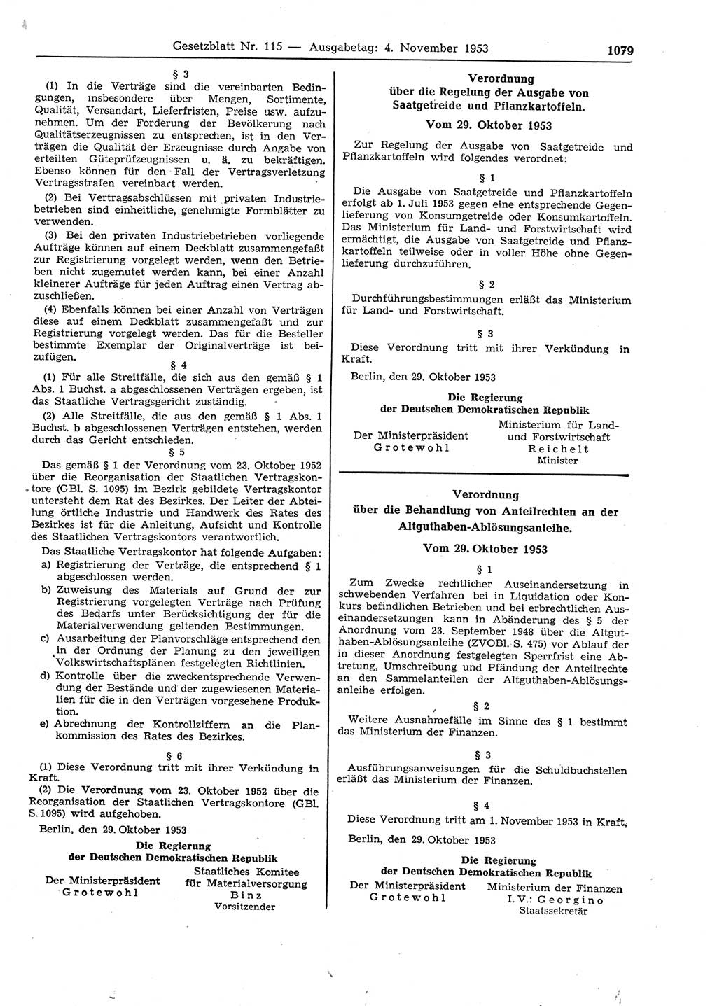 Gesetzblatt (GBl.) der Deutschen Demokratischen Republik (DDR) 1953, Seite 1079 (GBl. DDR 1953, S. 1079)