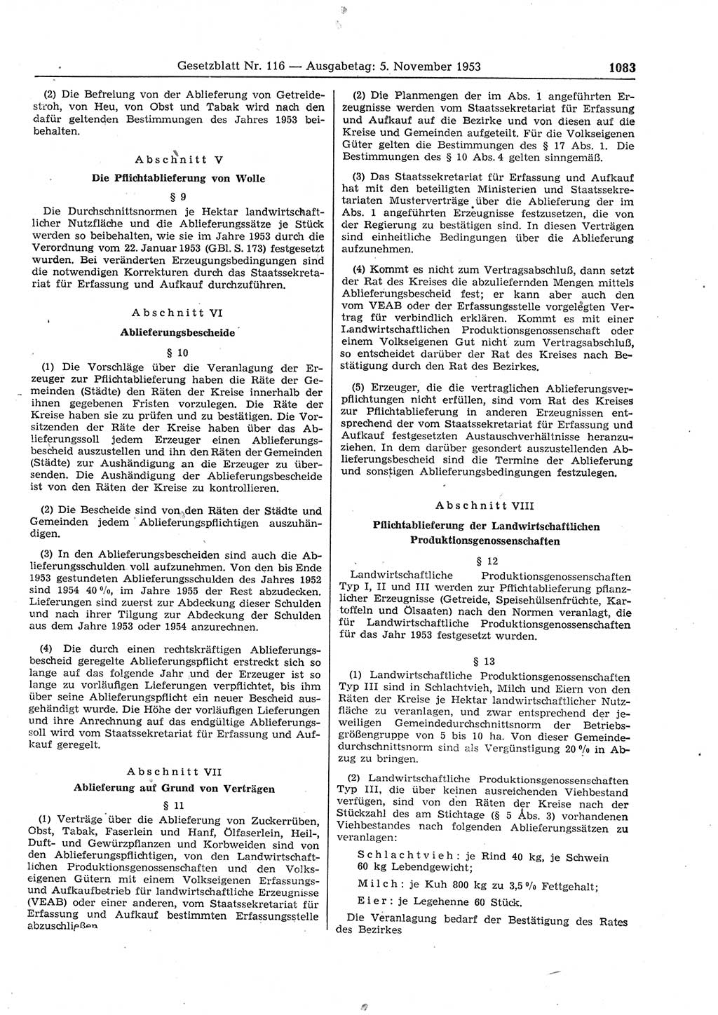 Gesetzblatt (GBl.) der Deutschen Demokratischen Republik (DDR) 1953, Seite 1083 (GBl. DDR 1953, S. 1083)