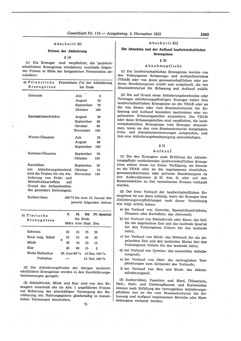 Gesetzblatt (GBl.) der Deutschen Demokratischen Republik (DDR) 1953, Seite 1085 (GBl. DDR 1953, S. 1085)