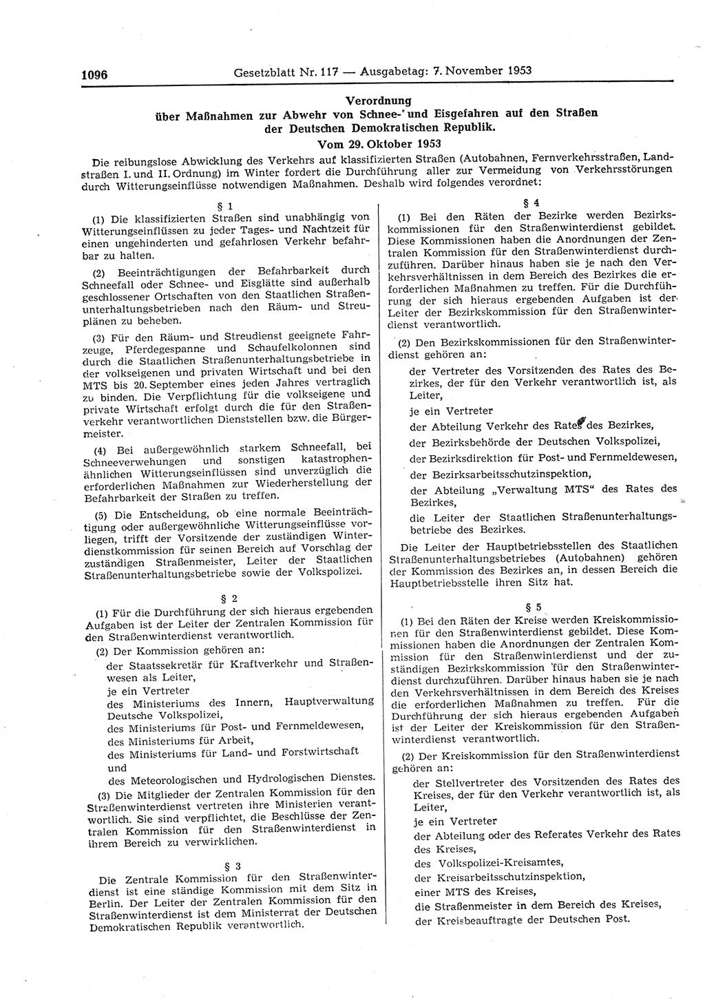 Gesetzblatt (GBl.) der Deutschen Demokratischen Republik (DDR) 1953, Seite 1096 (GBl. DDR 1953, S. 1096)