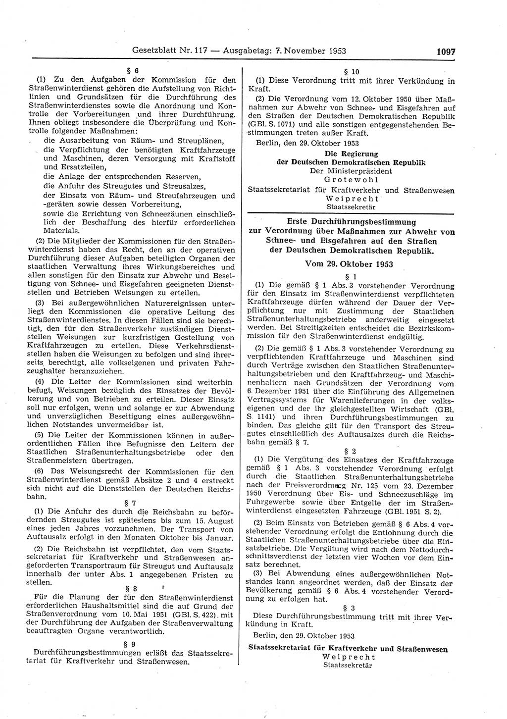 Gesetzblatt (GBl.) der Deutschen Demokratischen Republik (DDR) 1953, Seite 1097 (GBl. DDR 1953, S. 1097)