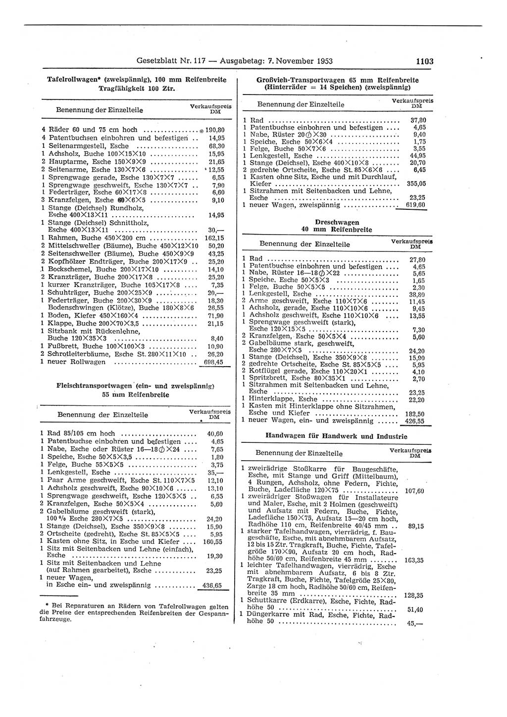 Gesetzblatt (GBl.) der Deutschen Demokratischen Republik (DDR) 1953, Seite 1103 (GBl. DDR 1953, S. 1103)