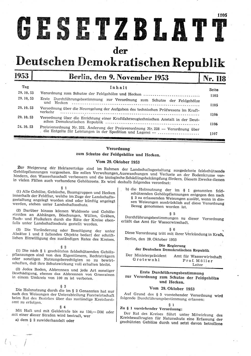 Gesetzblatt (GBl.) der Deutschen Demokratischen Republik (DDR) 1953, Seite 1105 (GBl. DDR 1953, S. 1105)