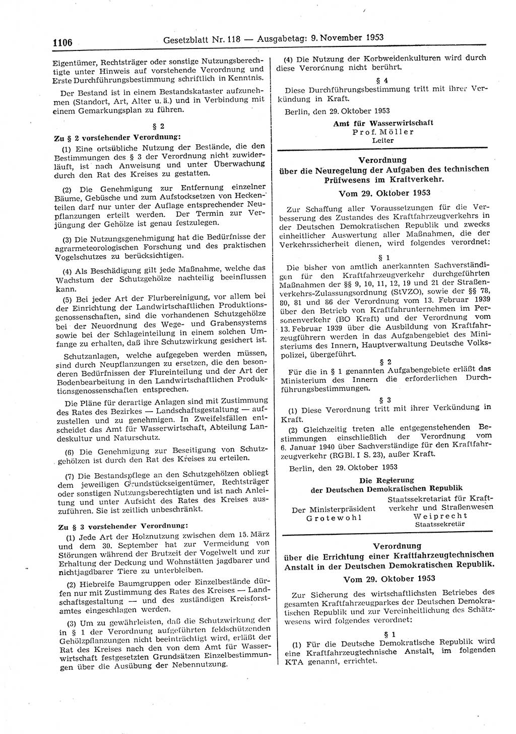 Gesetzblatt (GBl.) der Deutschen Demokratischen Republik (DDR) 1953, Seite 1106 (GBl. DDR 1953, S. 1106)