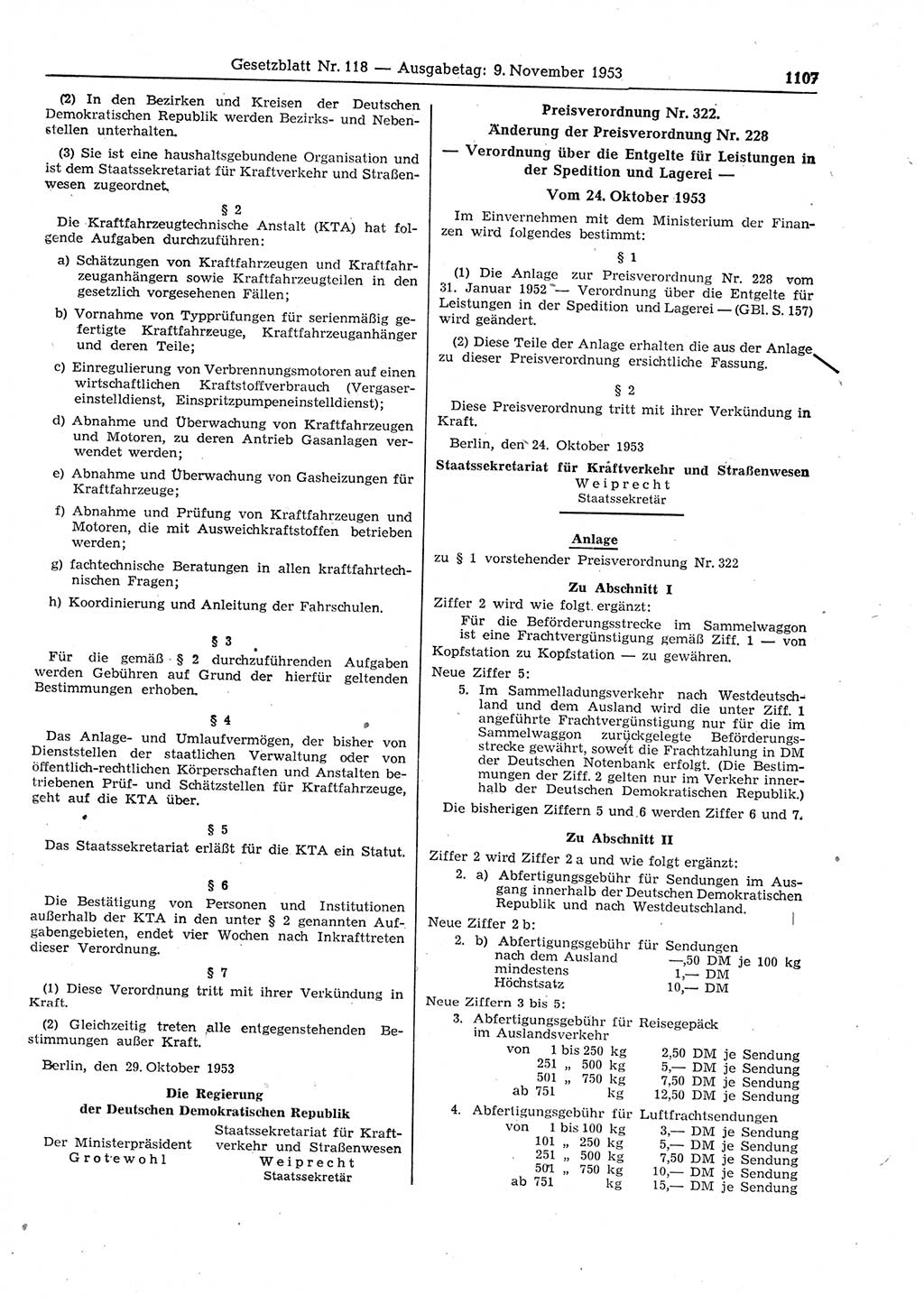 Gesetzblatt (GBl.) der Deutschen Demokratischen Republik (DDR) 1953, Seite 1107 (GBl. DDR 1953, S. 1107)