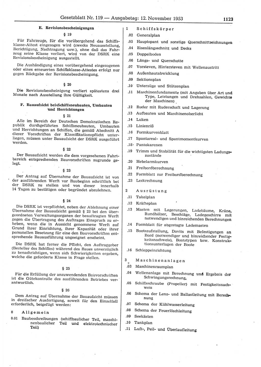 Gesetzblatt (GBl.) der Deutschen Demokratischen Republik (DDR) 1953, Seite 1123 (GBl. DDR 1953, S. 1123)