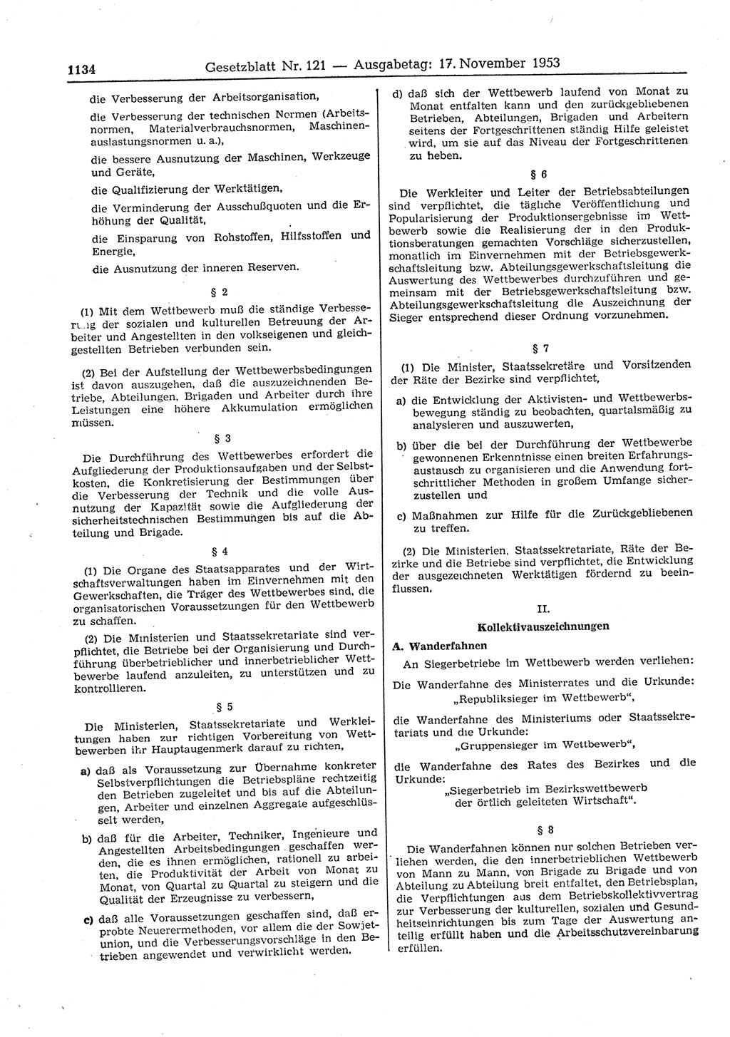 Gesetzblatt (GBl.) der Deutschen Demokratischen Republik (DDR) 1953, Seite 1134 (GBl. DDR 1953, S. 1134)