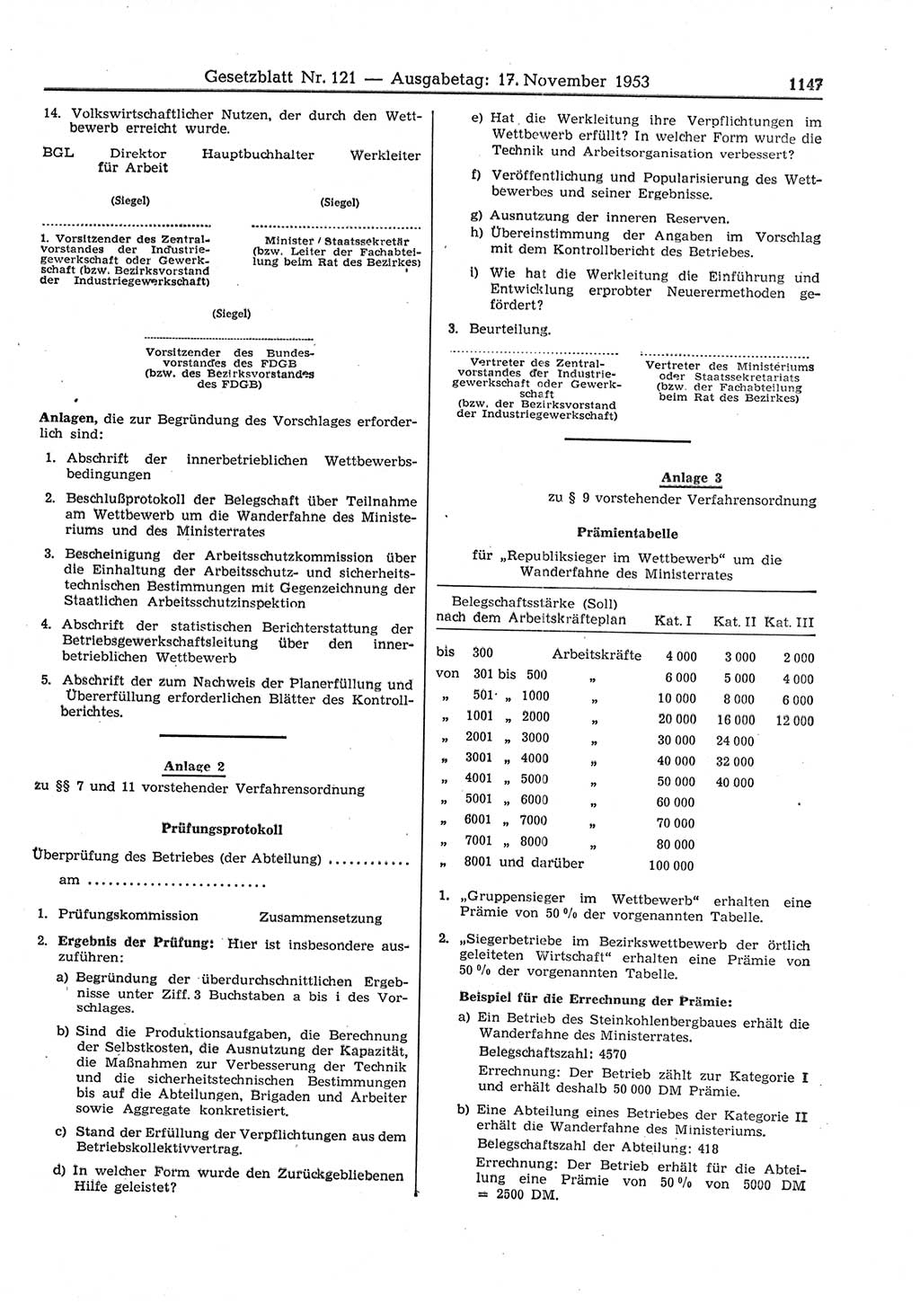 Gesetzblatt (GBl.) der Deutschen Demokratischen Republik (DDR) 1953, Seite 1147 (GBl. DDR 1953, S. 1147)