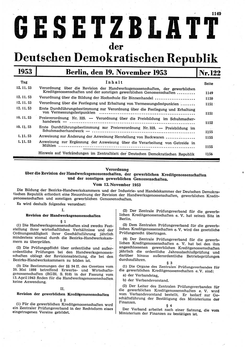 Gesetzblatt (GBl.) der Deutschen Demokratischen Republik (DDR) 1953, Seite 1149 (GBl. DDR 1953, S. 1149)