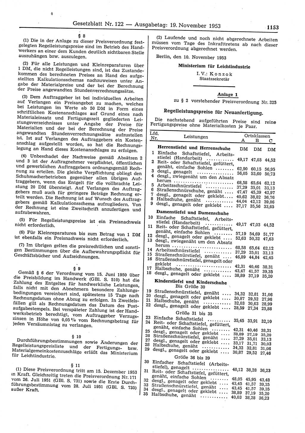 Gesetzblatt (GBl.) der Deutschen Demokratischen Republik (DDR) 1953, Seite 1153 (GBl. DDR 1953, S. 1153)