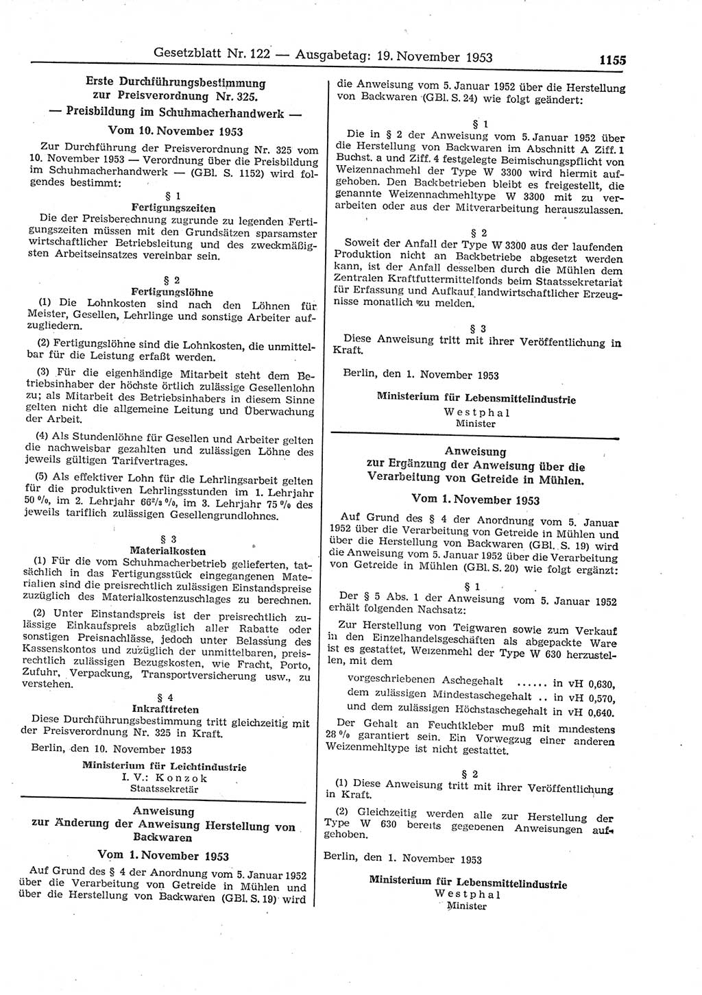 Gesetzblatt (GBl.) der Deutschen Demokratischen Republik (DDR) 1953, Seite 1155 (GBl. DDR 1953, S. 1155)