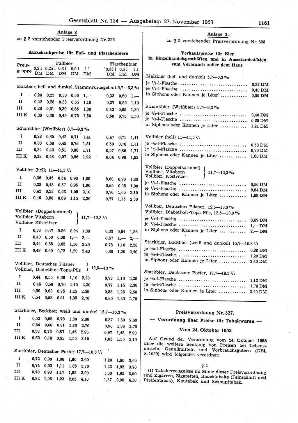 Gesetzblatt (GBl.) der Deutschen Demokratischen Republik (DDR) 1953, Seite 1161 (GBl. DDR 1953, S. 1161)