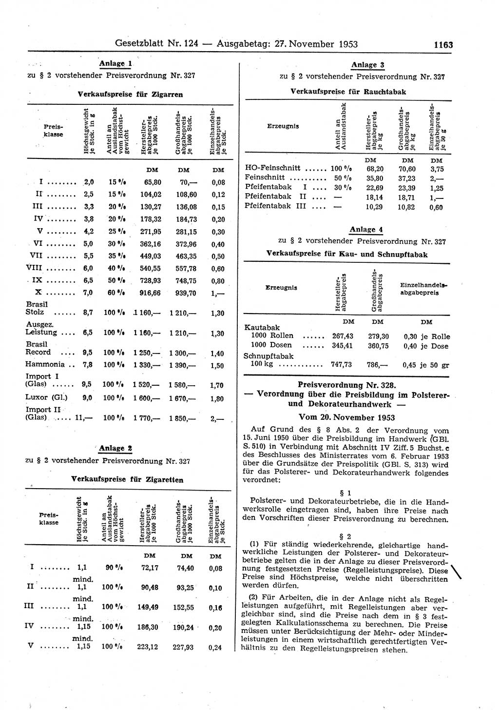 Gesetzblatt (GBl.) der Deutschen Demokratischen Republik (DDR) 1953, Seite 1163 (GBl. DDR 1953, S. 1163)