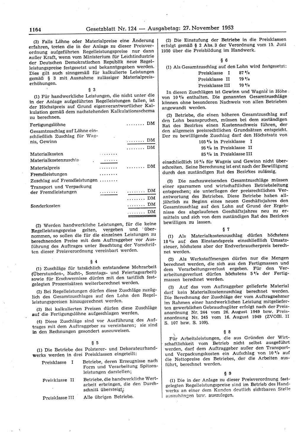 Gesetzblatt (GBl.) der Deutschen Demokratischen Republik (DDR) 1953, Seite 1164 (GBl. DDR 1953, S. 1164)