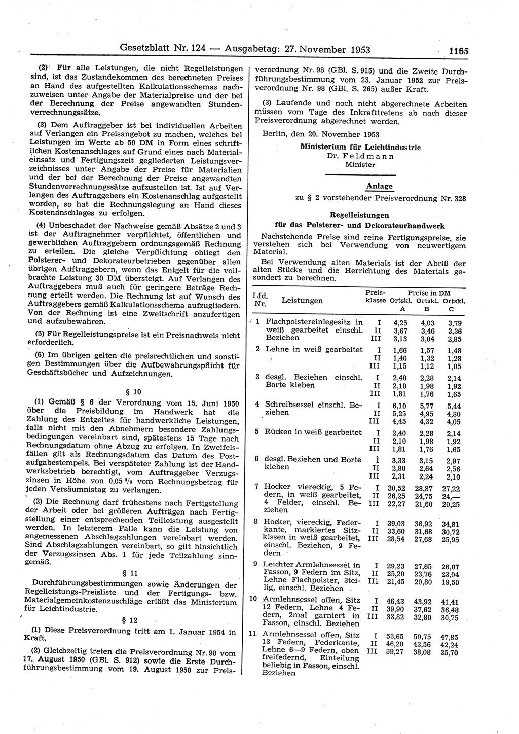 Gesetzblatt (GBl.) der Deutschen Demokratischen Republik (DDR) 1953, Seite 1165 (GBl. DDR 1953, S. 1165)