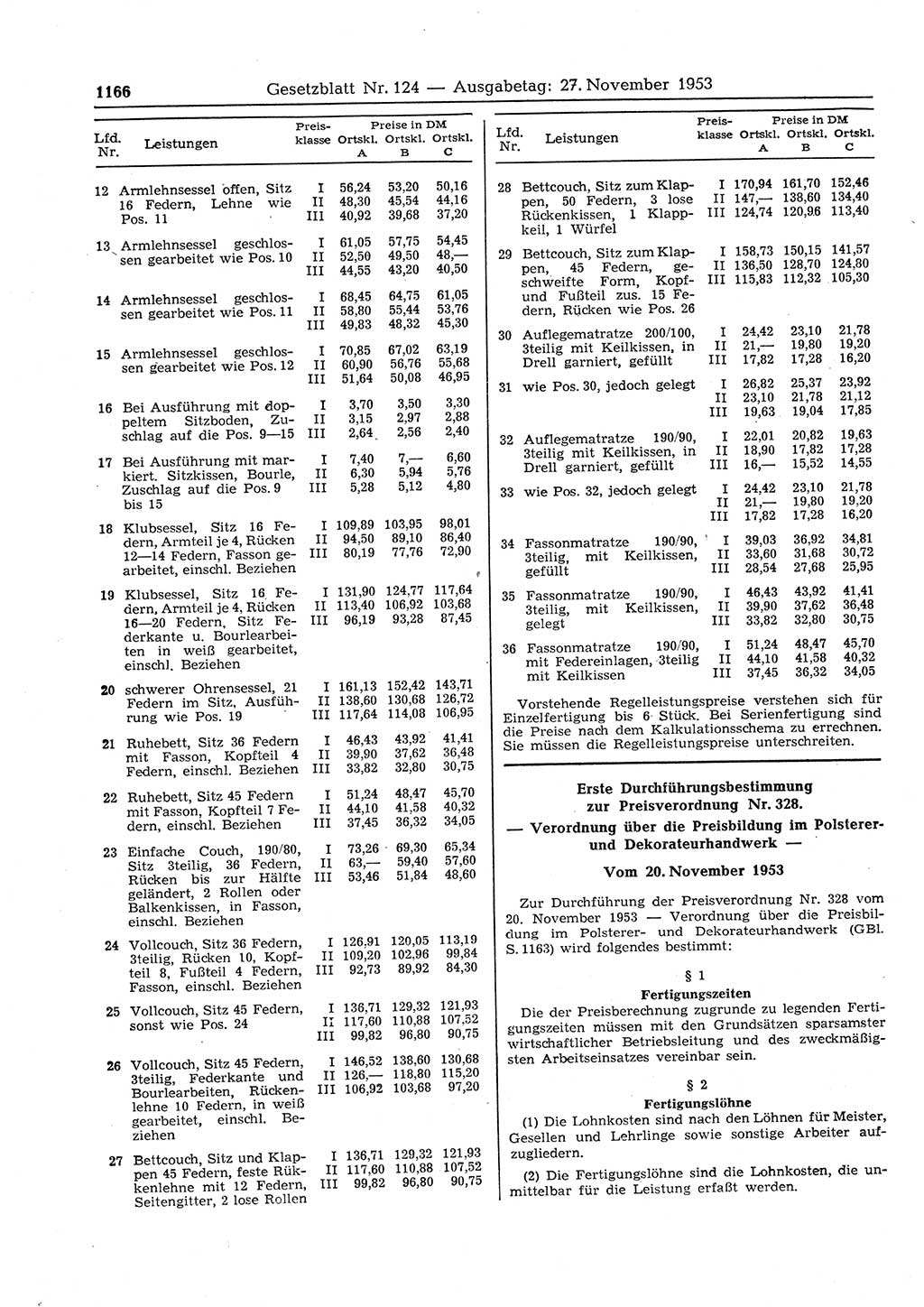 Gesetzblatt (GBl.) der Deutschen Demokratischen Republik (DDR) 1953, Seite 1166 (GBl. DDR 1953, S. 1166)