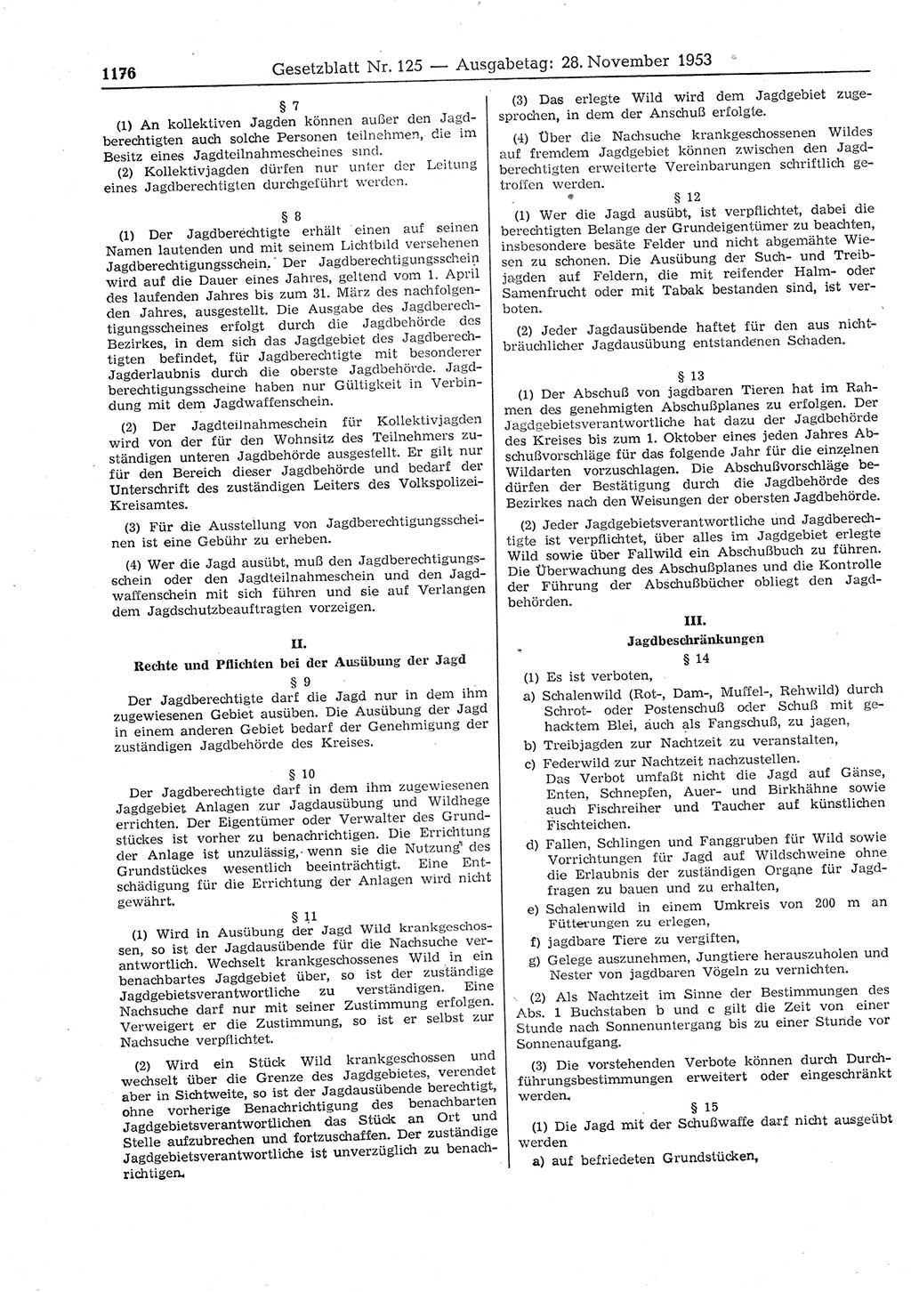 Gesetzblatt (GBl.) der Deutschen Demokratischen Republik (DDR) 1953, Seite 1176 (GBl. DDR 1953, S. 1176)