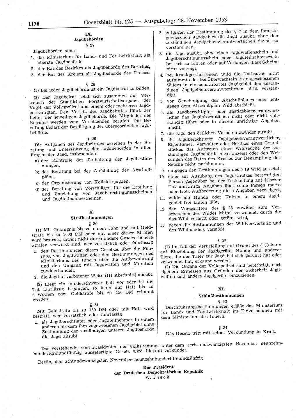 Gesetzblatt (GBl.) der Deutschen Demokratischen Republik (DDR) 1953, Seite 1178 (GBl. DDR 1953, S. 1178)