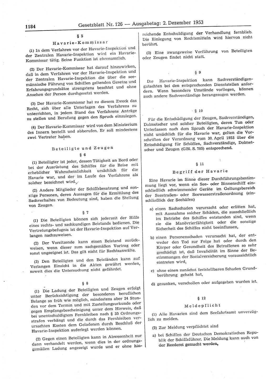 Gesetzblatt (GBl.) der Deutschen Demokratischen Republik (DDR) 1953, Seite 1184 (GBl. DDR 1953, S. 1184)