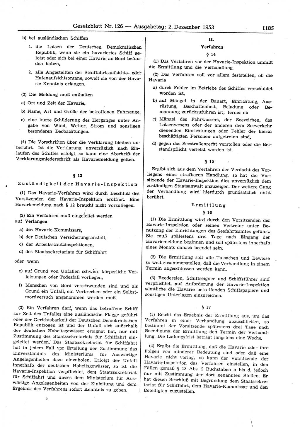 Gesetzblatt (GBl.) der Deutschen Demokratischen Republik (DDR) 1953, Seite 1185 (GBl. DDR 1953, S. 1185)