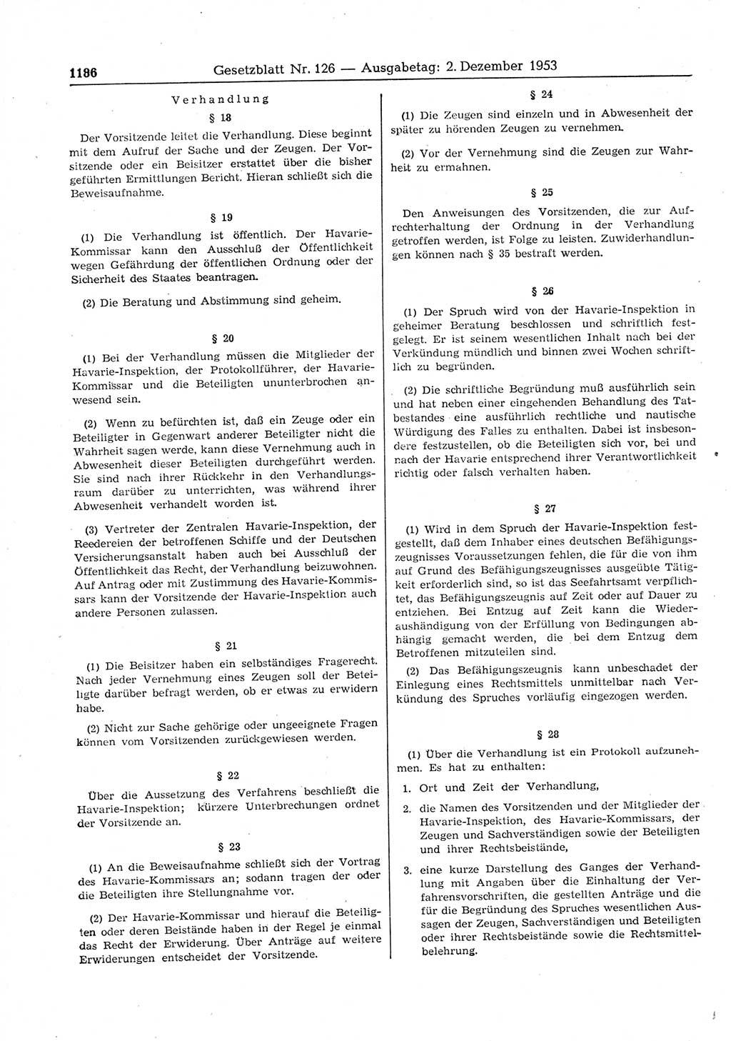 Gesetzblatt (GBl.) der Deutschen Demokratischen Republik (DDR) 1953, Seite 1186 (GBl. DDR 1953, S. 1186)