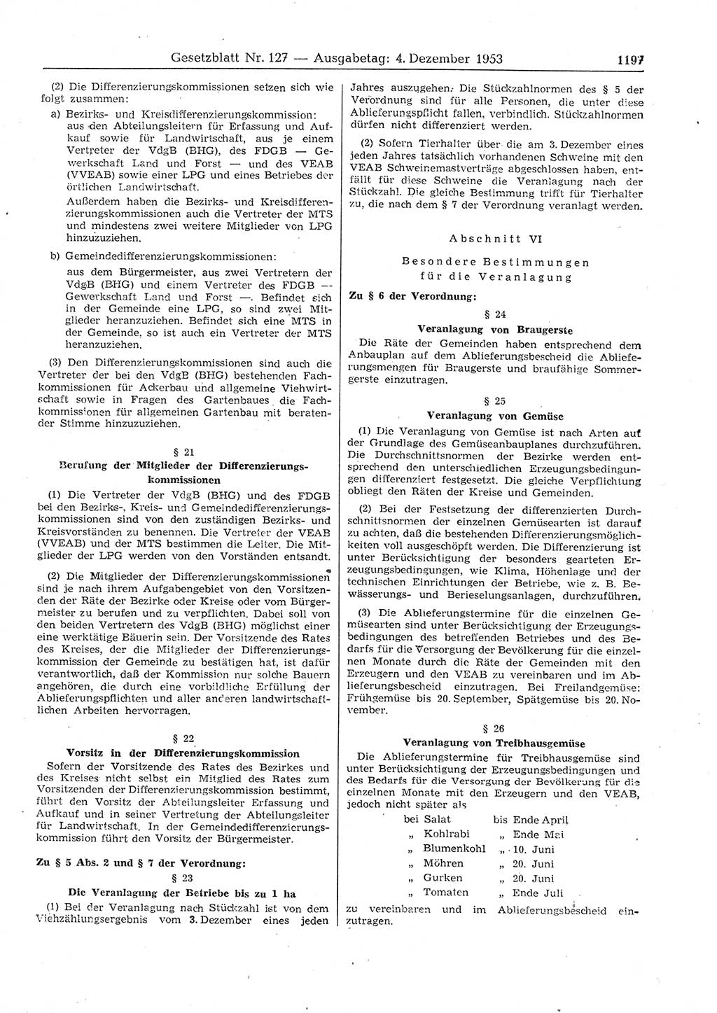 Gesetzblatt (GBl.) der Deutschen Demokratischen Republik (DDR) 1953, Seite 1197 (GBl. DDR 1953, S. 1197)