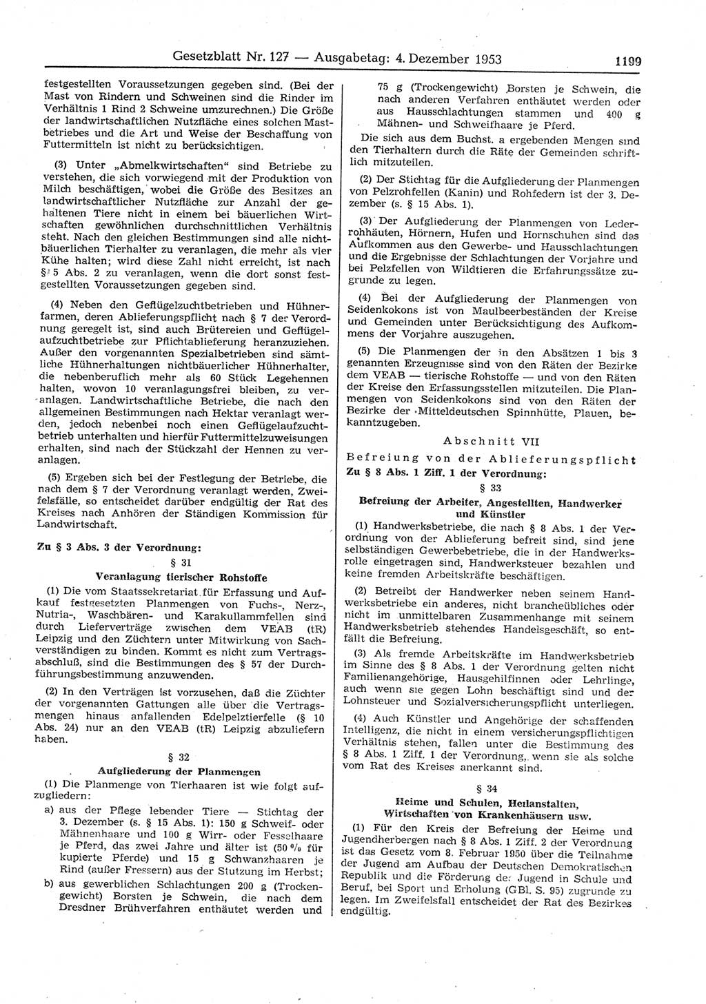 Gesetzblatt (GBl.) der Deutschen Demokratischen Republik (DDR) 1953, Seite 1199 (GBl. DDR 1953, S. 1199)