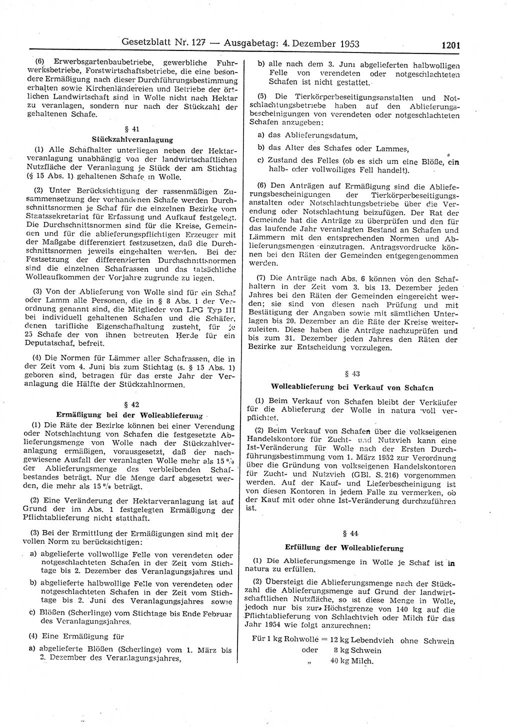 Gesetzblatt (GBl.) der Deutschen Demokratischen Republik (DDR) 1953, Seite 1201 (GBl. DDR 1953, S. 1201)