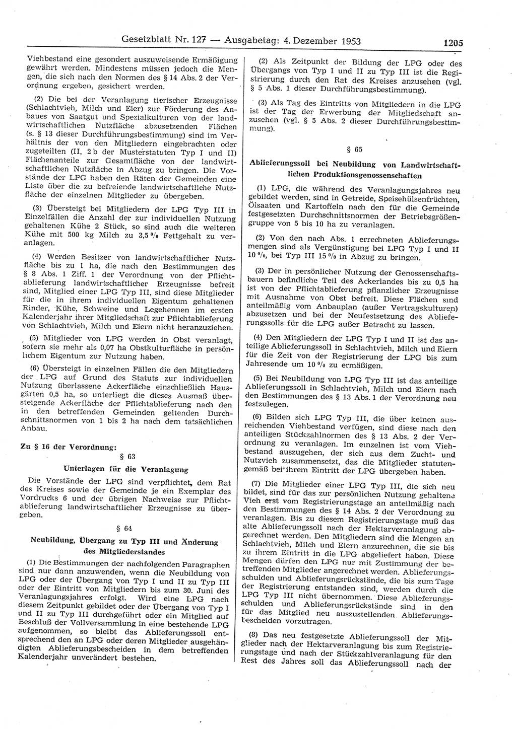 Gesetzblatt (GBl.) der Deutschen Demokratischen Republik (DDR) 1953, Seite 1205 (GBl. DDR 1953, S. 1205)