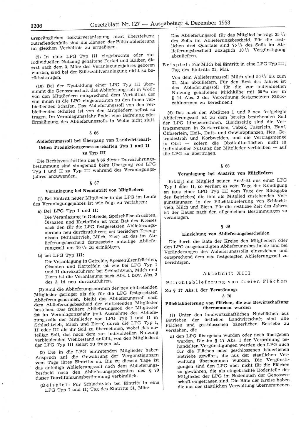 Gesetzblatt (GBl.) der Deutschen Demokratischen Republik (DDR) 1953, Seite 1206 (GBl. DDR 1953, S. 1206)