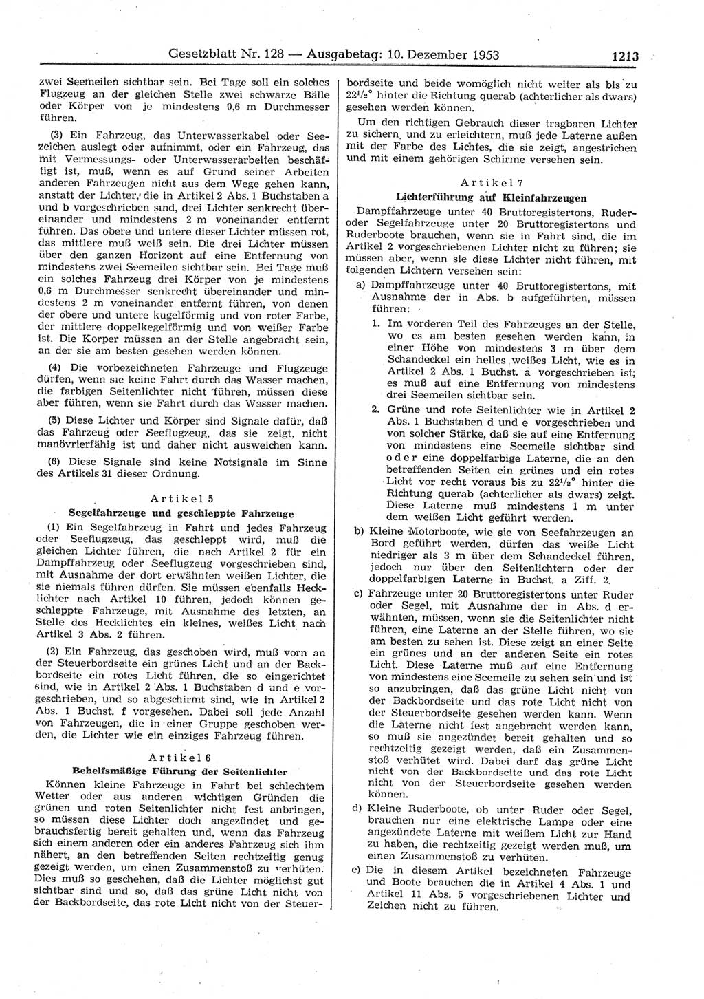 Gesetzblatt (GBl.) der Deutschen Demokratischen Republik (DDR) 1953, Seite 1213 (GBl. DDR 1953, S. 1213)